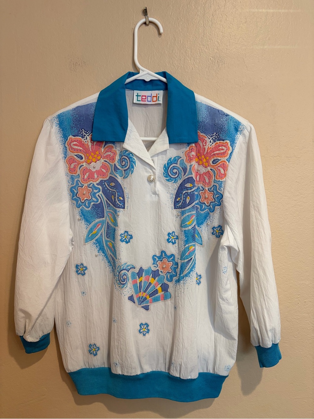 Vintage Teddi Lightweight Windbreaker w/ Seashells and Subtle Sparkles, Bomber